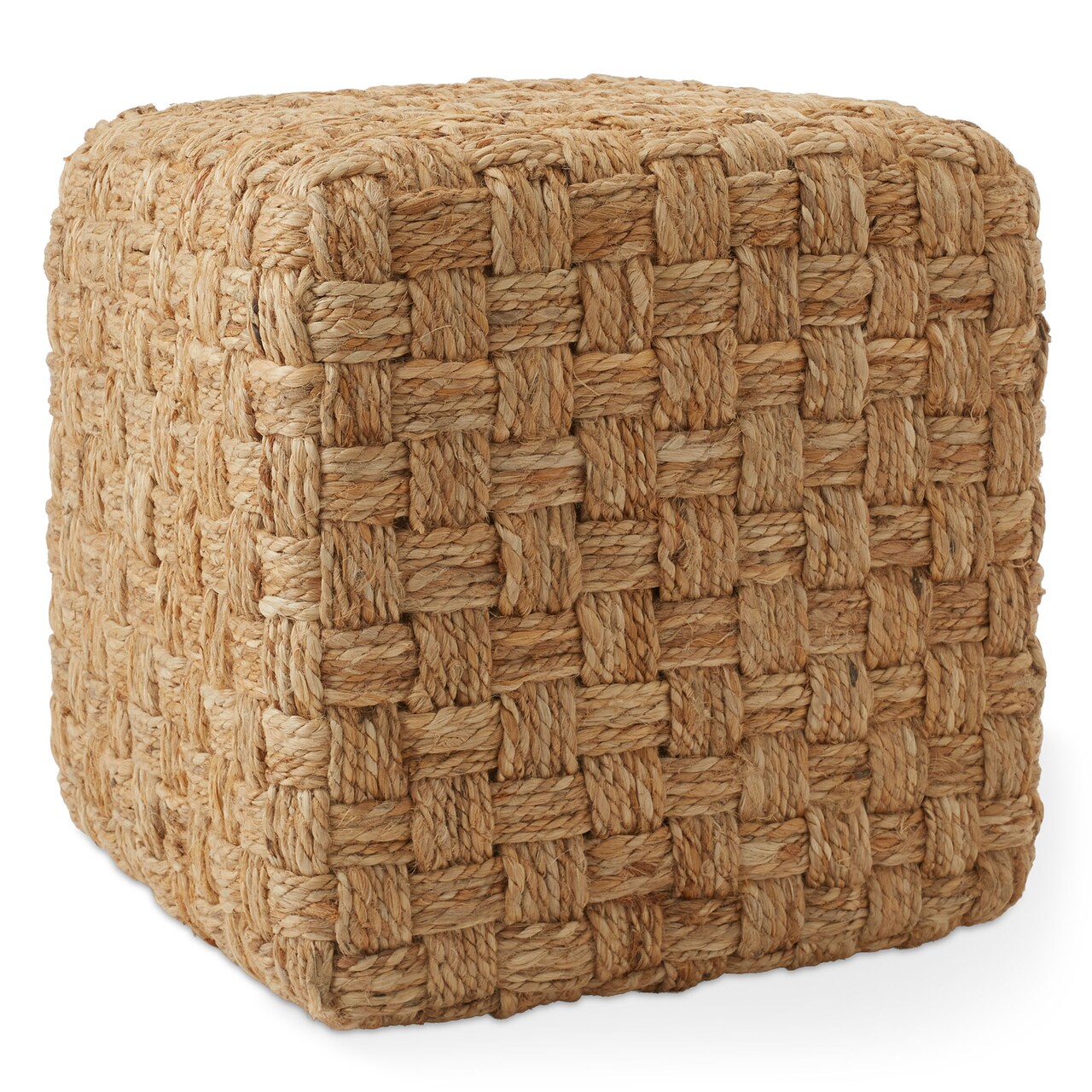 Casafield Seagrass Cube Ottoman, 18" W x 18" D x 18" H Square, Handwoven Pouf Ottoman Footrest, Indoor Boho Home Decor for Living Room, Apartment